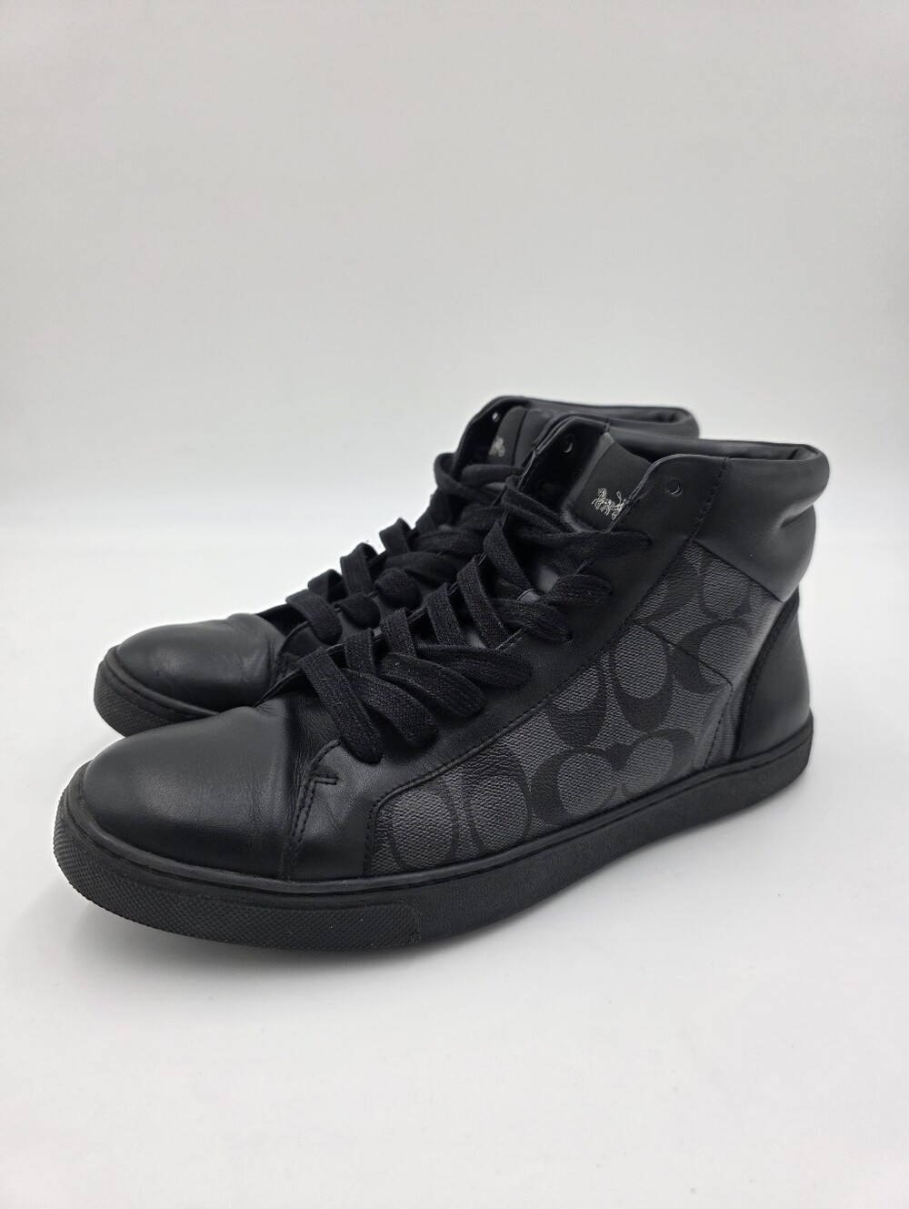 Coach Men’s Black High-Top Sneakers with Signature Monogram Size 10.5